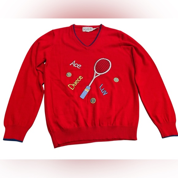 Rochelle California Vintage Tennis Sweater Red Vneck Size Small Pickleball - Picture 1 of 9